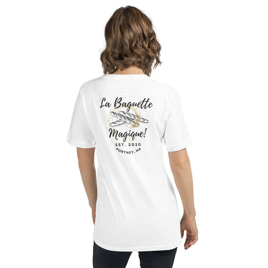 La Baguette Magique! Back Logo Unisex Short Sleeve V-Neck T-Shirt