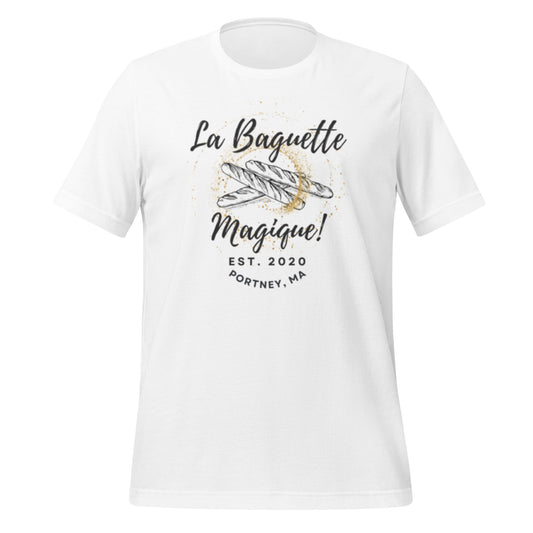 'La Baguette Magique!' T-Shirt with logo from the Baking Up a Magical Midlife Series Bakery - Unisex t-shirt